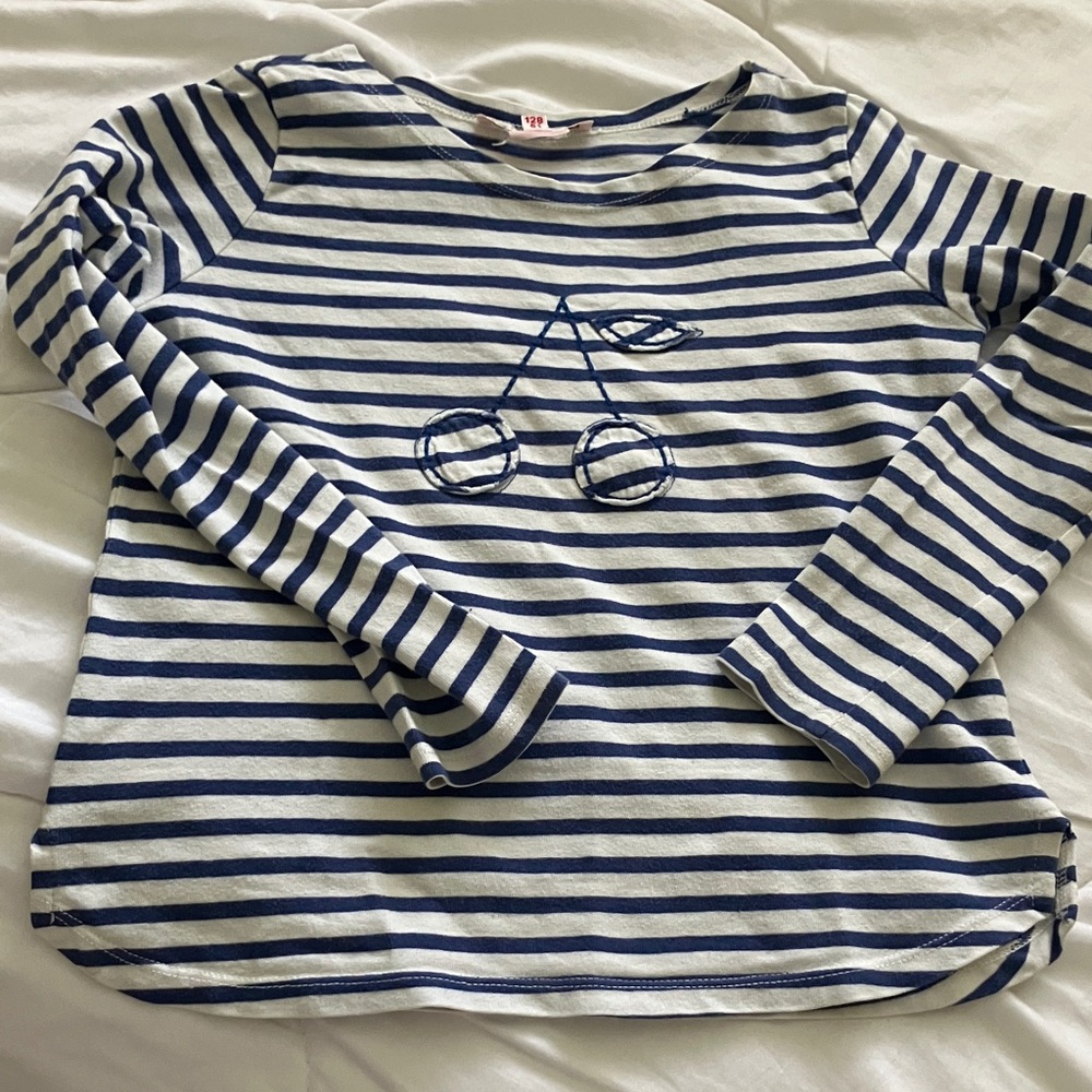 Bonpoint Navy and White Striped Long Sleeve Tee